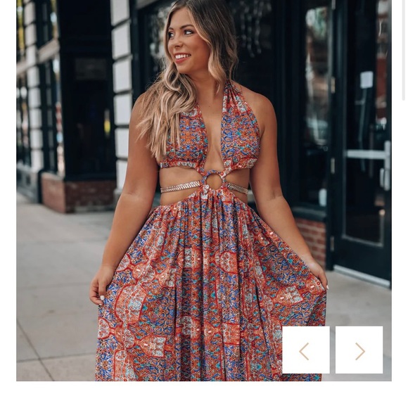 Virgin Islands Cutout Maxi Dress (Red) size small - Picture 1 of 6